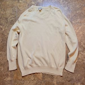 Vintage L.L. Bean Sweater Mens Large Tall Yellow Pullover V-neck Made In USA